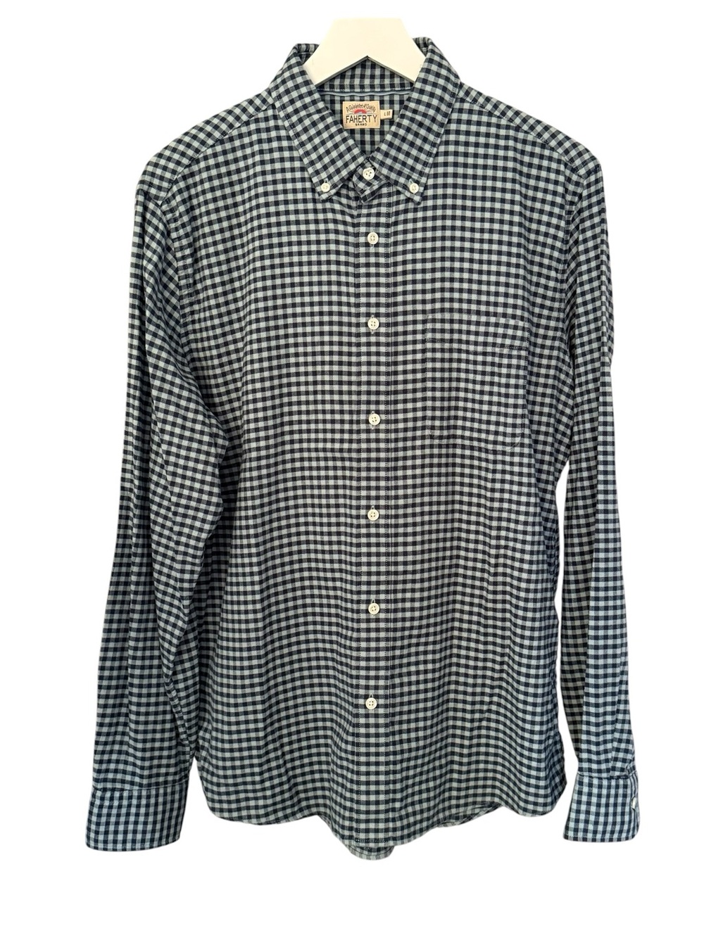 Faherty Shirt Men’s Large Blue Check Long Sleeve Button Up Stretch Casual